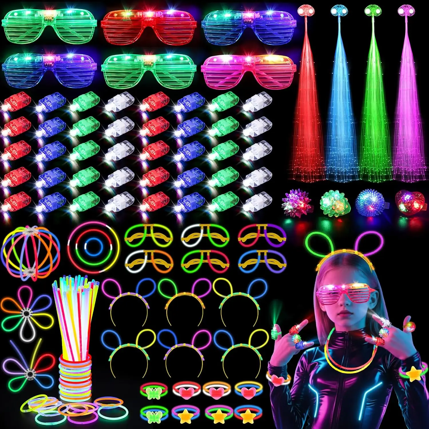 Glow In The Dark Party Glasses - 128PCS Light Up Glasses LED Hair