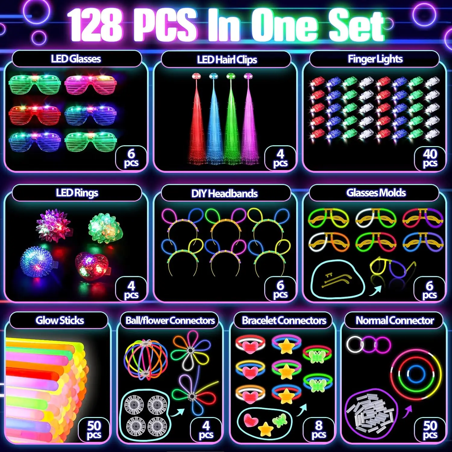 128PCS Light Up Glasses LED Ha - огляд і ціна Glow In The Dark Party Glasses